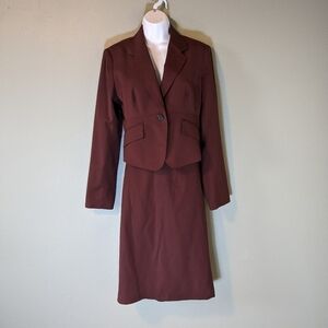 Body by Victoria Maroon Wool 2 Piece Skirt Suit Size 12